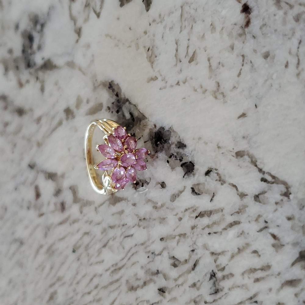 14k  Yellow Gold Pink Sapphire Marquis Cut Cluster Ring Size 6 - Picture 3 of 14